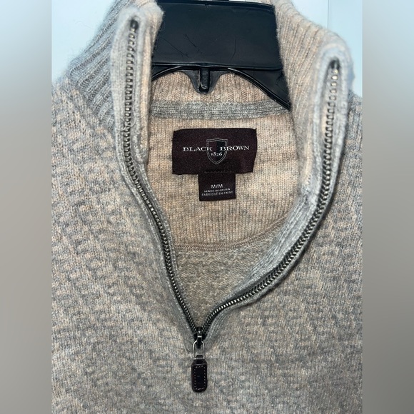 Black Brown 1826 Quarter Zip Wool Sweater Size M Light Gray/Tan - Picture 2 of 7